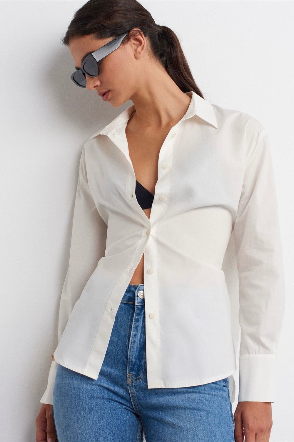 Open Back Tie Cotton Shirt