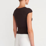 Rib Henley Top Brown