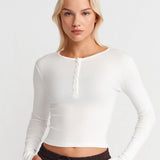 Soft Modal Ribbed Buttoned Long Sleeve Top