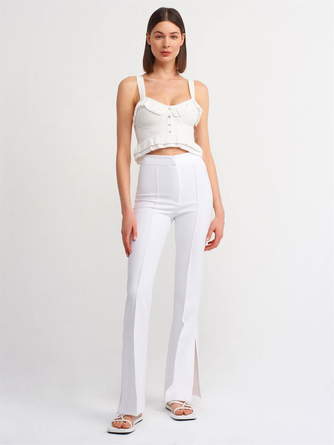 Crystal Buttons Crop Top White
