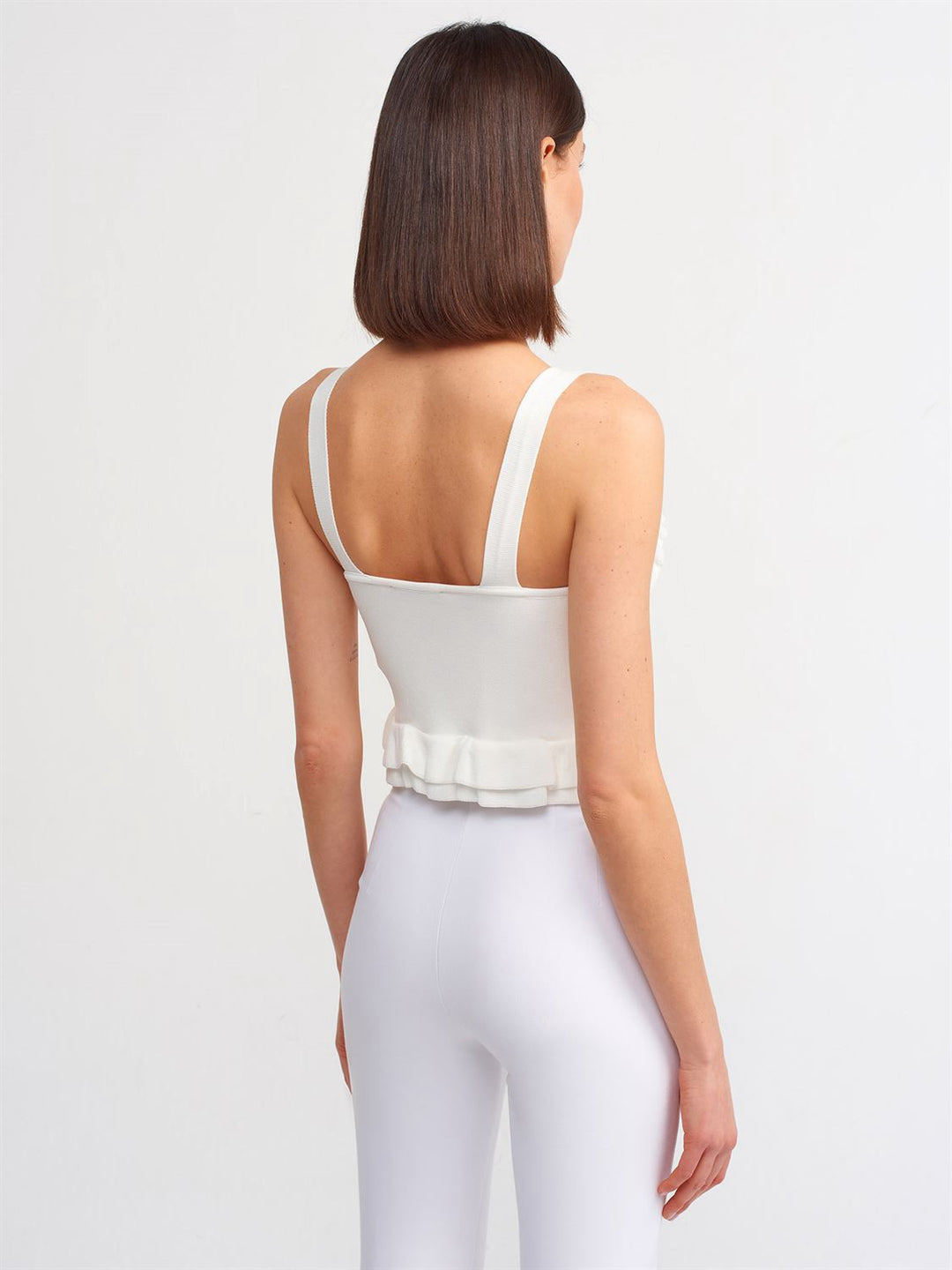 Crystal Buttons Crop Top White