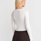 Soft Modal Ribbed Buttoned Long Sleeve Top