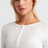Soft Modal Ribbed Buttoned Long Sleeve Top