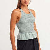 Crossback Smocked Peplum Top