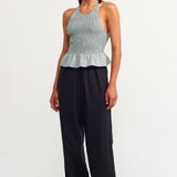 Crossback Smocked Peplum Top