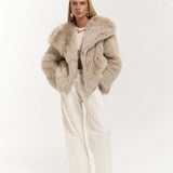 Plush Snap-Front Oversized Fur Jacket