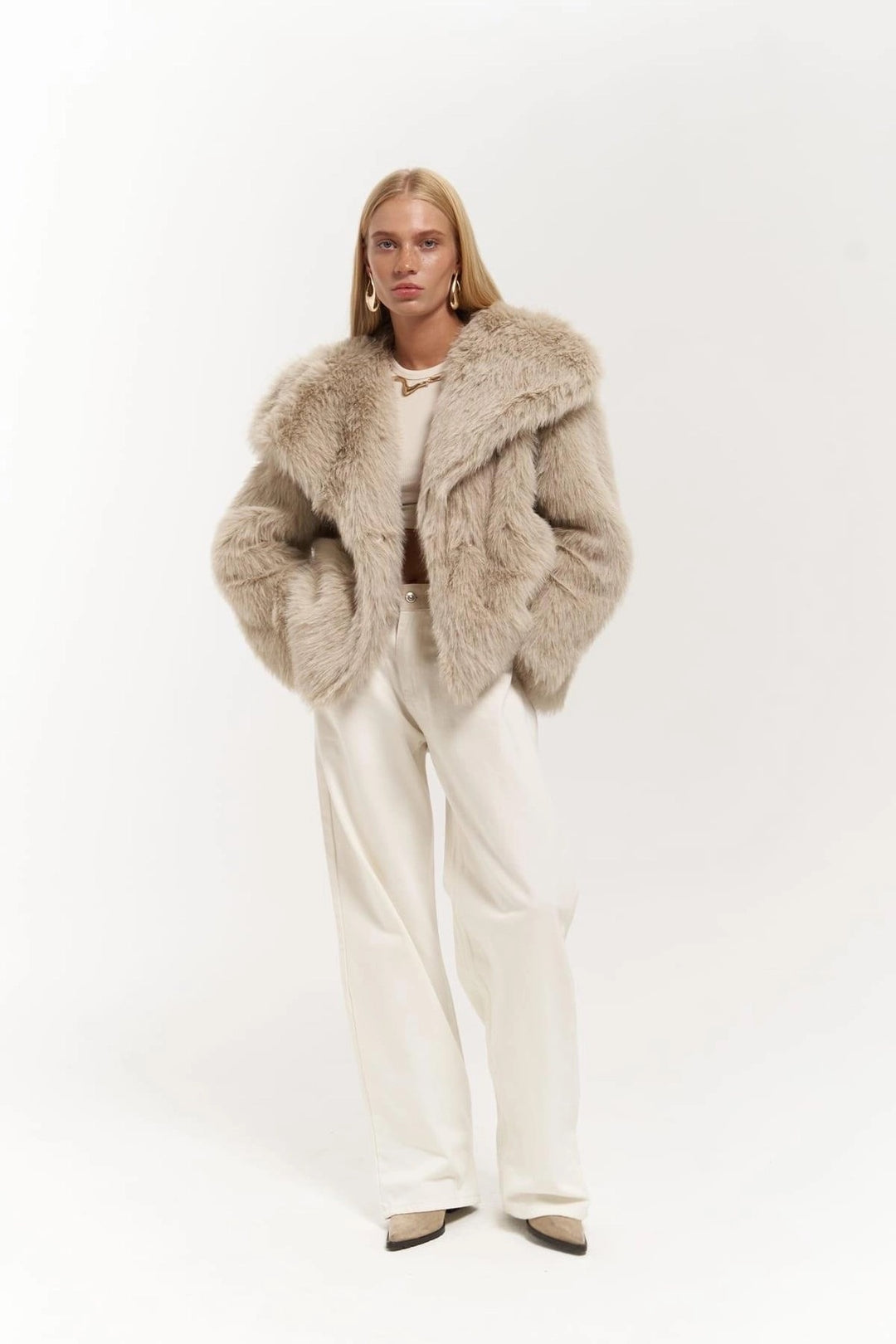 Plush Snap-Front Oversized Fur Jacket