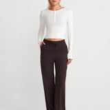 Soft Modal Ribbed Buttoned Long Sleeve Top