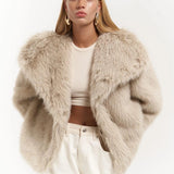 Plush Snap-Front Oversized Fur Jacket
