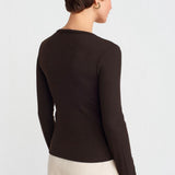 Notch Button Rib Top Brown