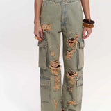 Distressed Cargo Jeans