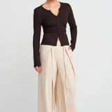 Notch Button Rib Top Brown