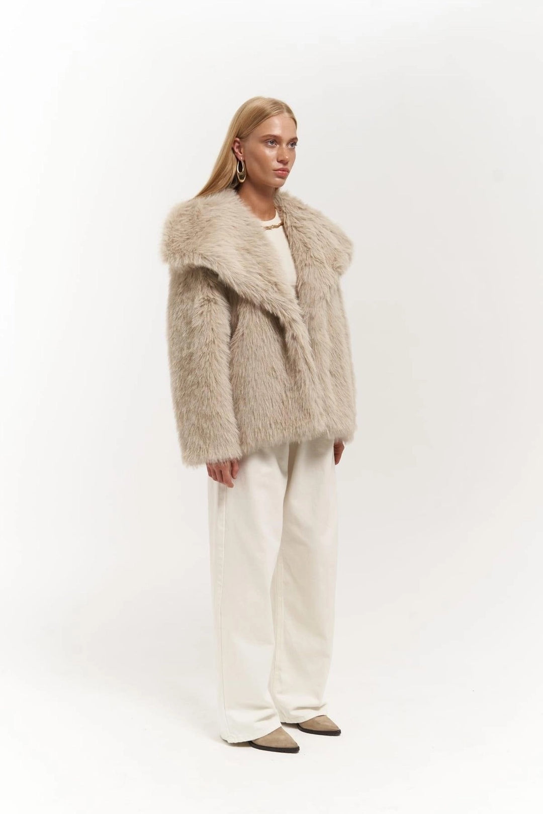 Plush Snap-Front Oversized Fur Jacket
