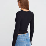 Soft Modal Ribbed Buttoned Long Sleeve Top