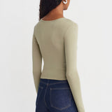 Soft Modal Ribbed Buttoned Long Sleeve Top