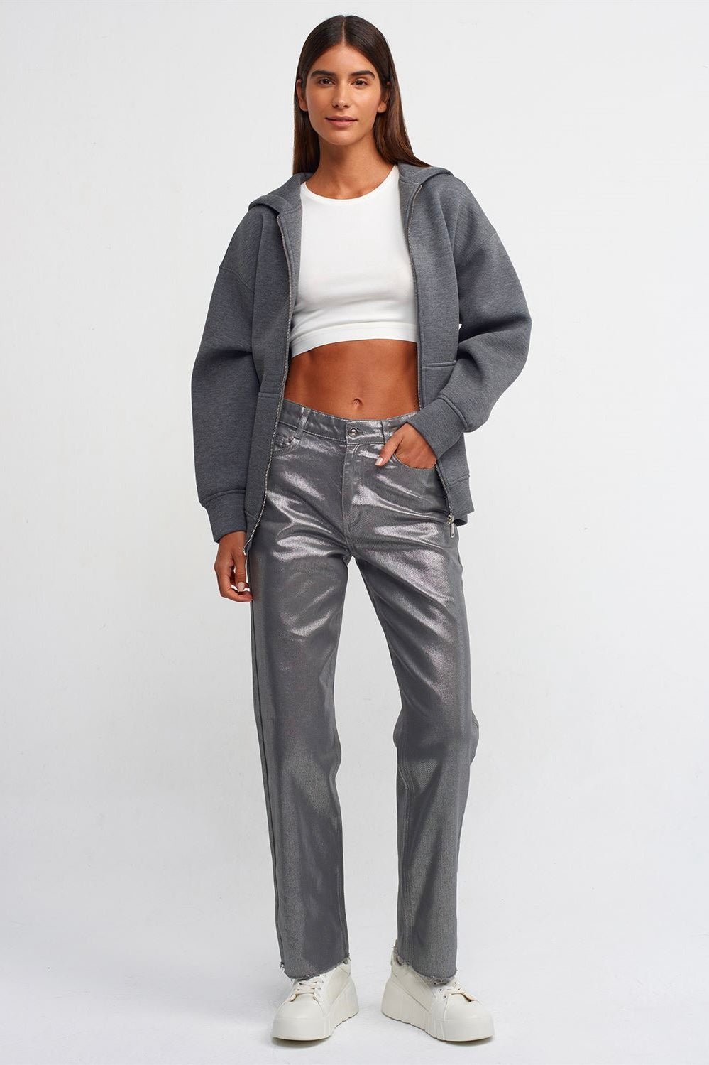 Coated Straight Leg Pants