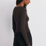 Soft Modal Ribbed Buttoned Long Sleeve Top