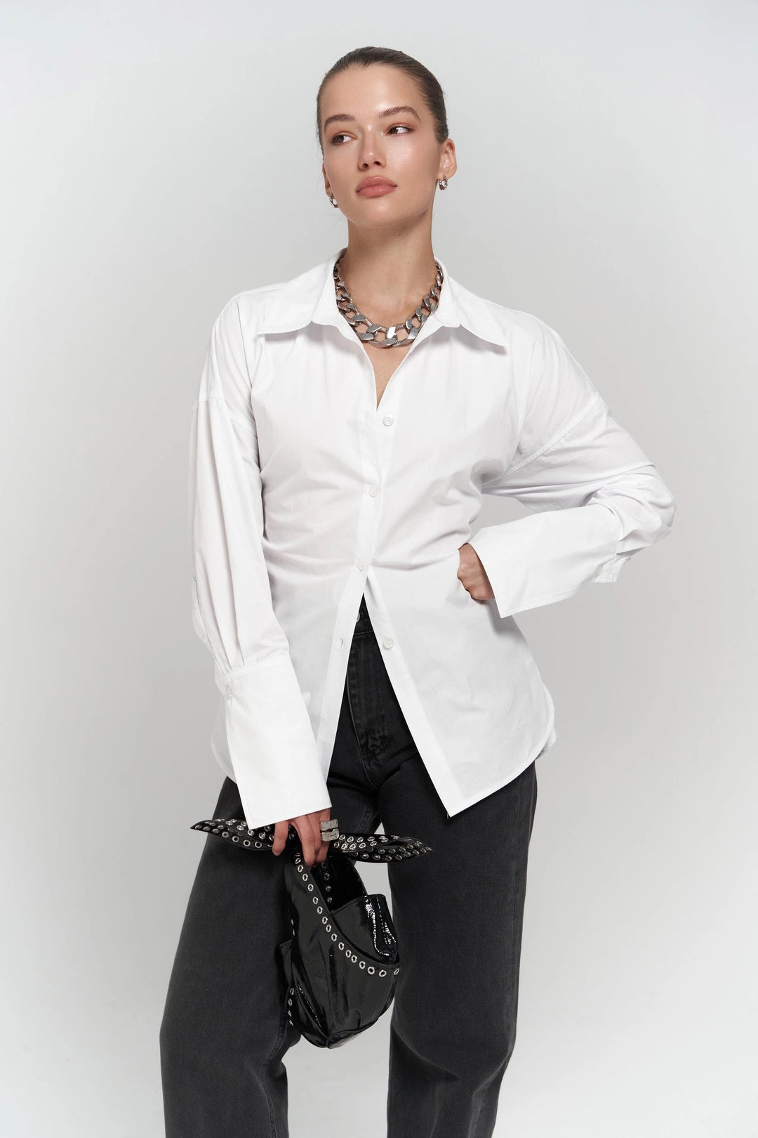 Corset Back Poplin Shirt