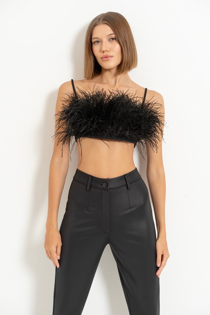 Feather Trim Bra Top