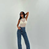 Cross-Button Flared Denim with Stitch Detailing