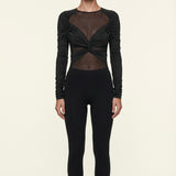 Twist Front Ruched Mesh Bodysuit