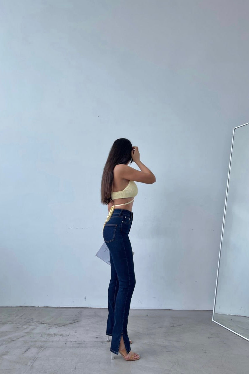 Asymmetric Five Buttons Skinny Split Jeans