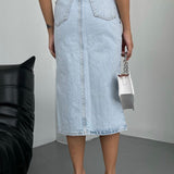 Slit Blue Denim Jean Skirt