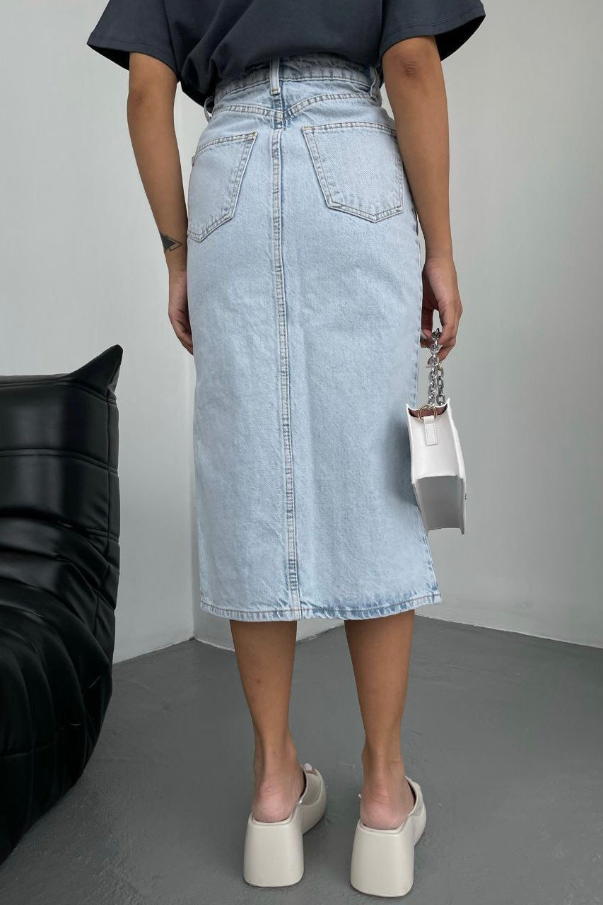 Slit Blue Denim Jean Skirt