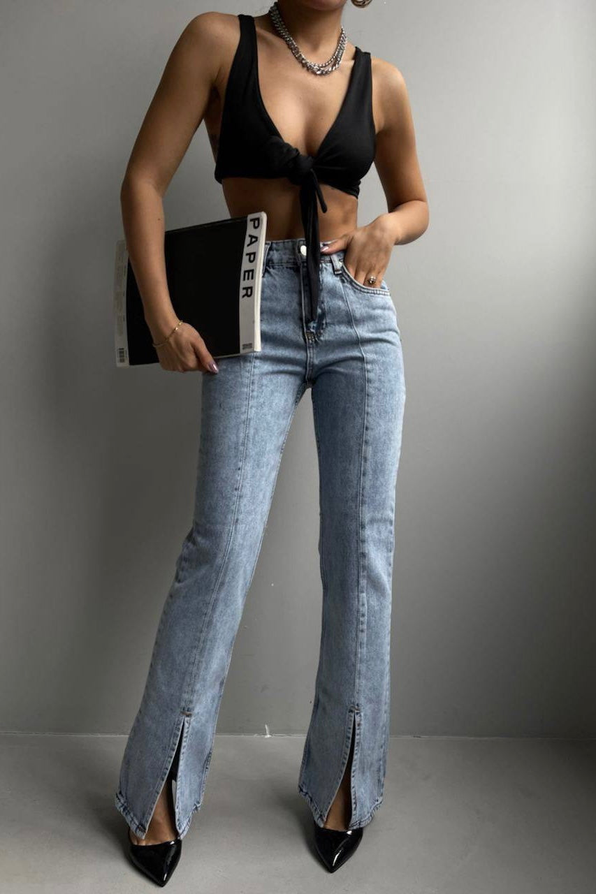 Hem Front Split Jeans