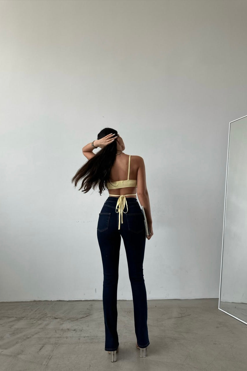 Asymmetric Five Buttons Skinny Split Jeans
