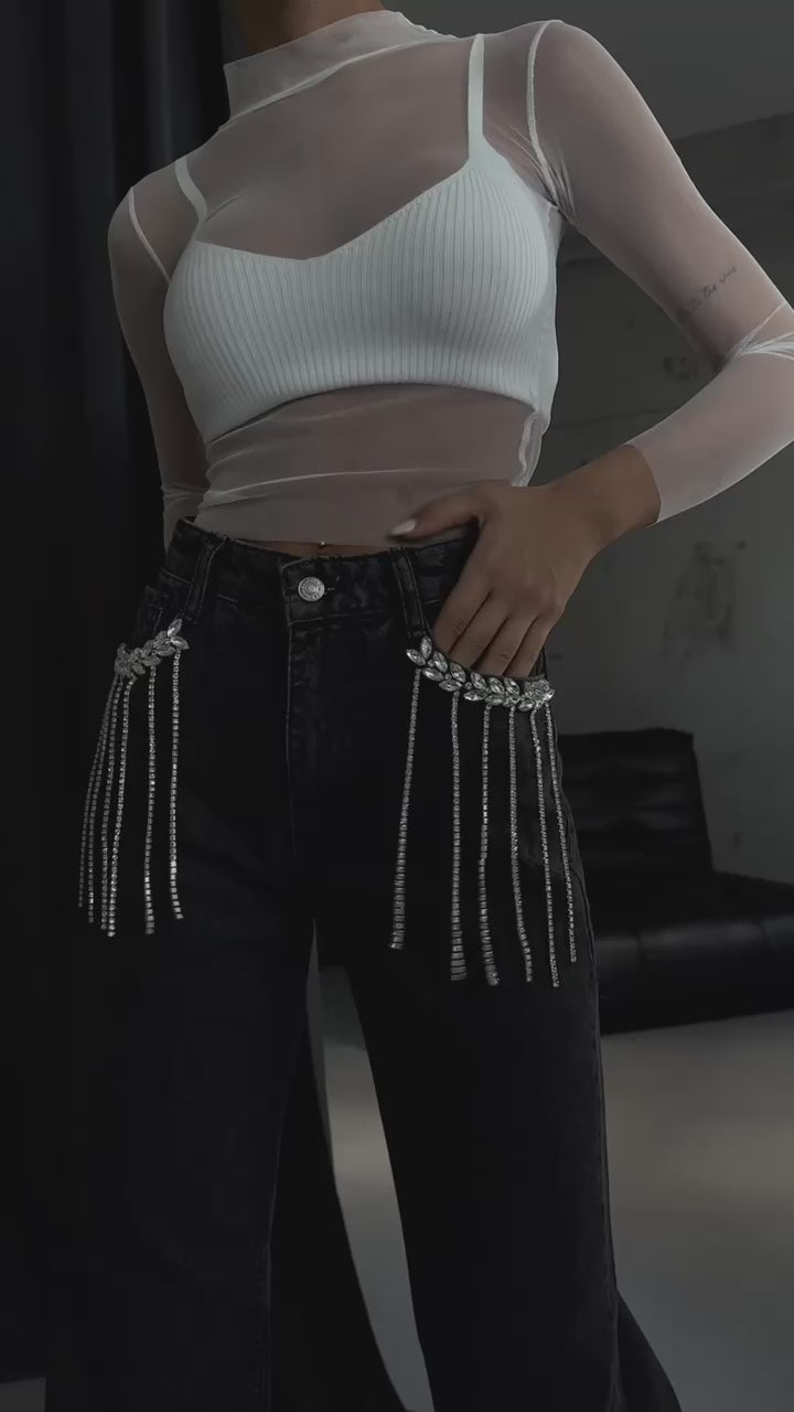 Crystal Design Pocket Jeans