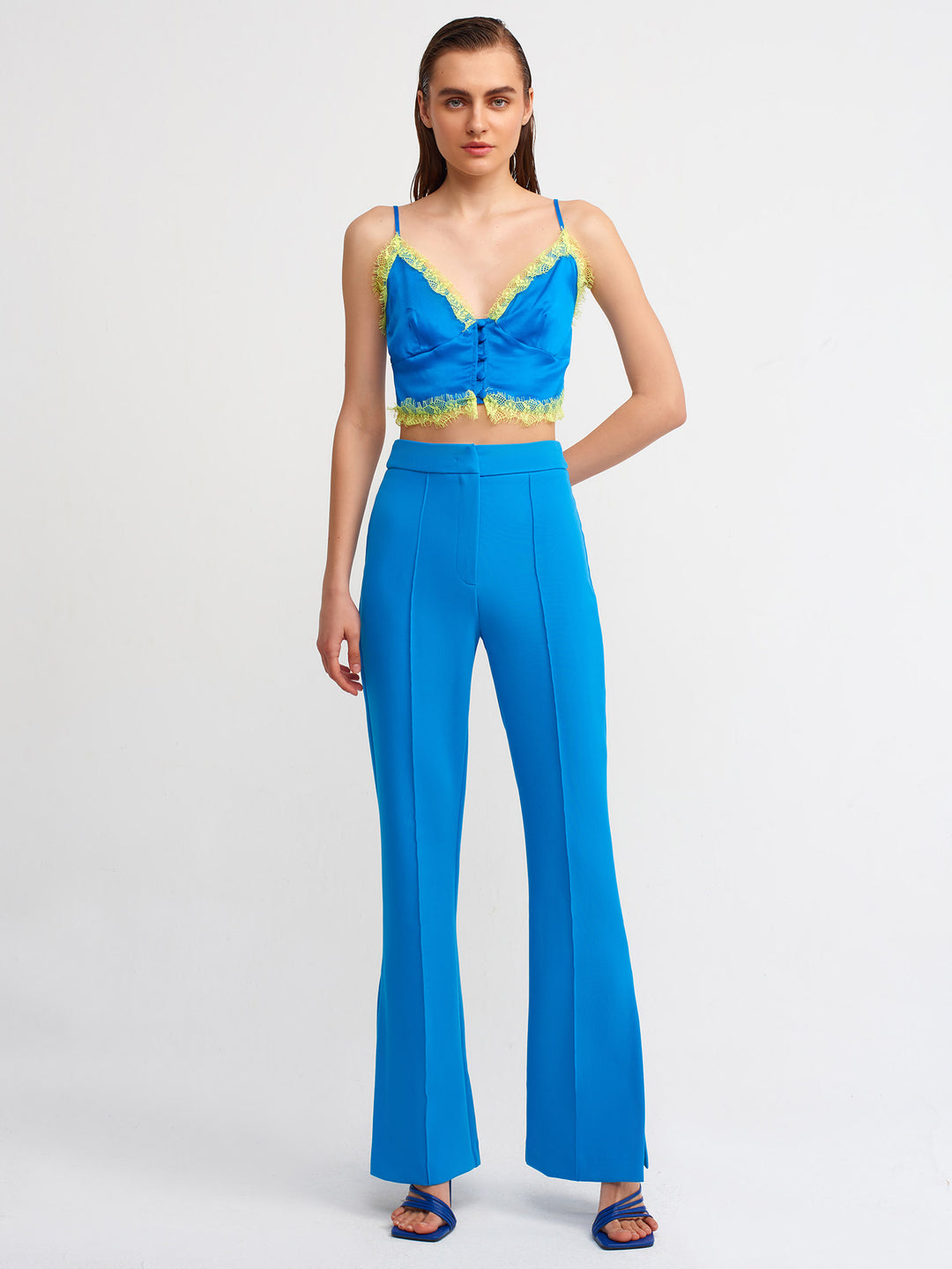 Split Hem Classic Pants In Blue