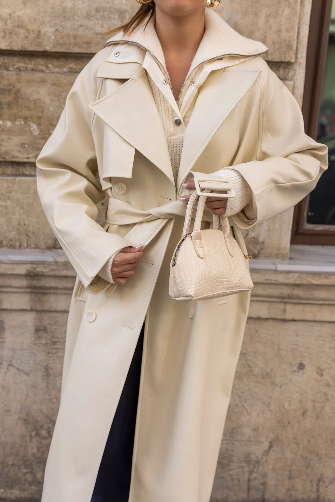 Faux Leather Trench Coat