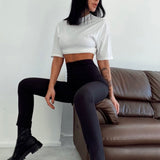 Crepe Fabric High Rise Pants