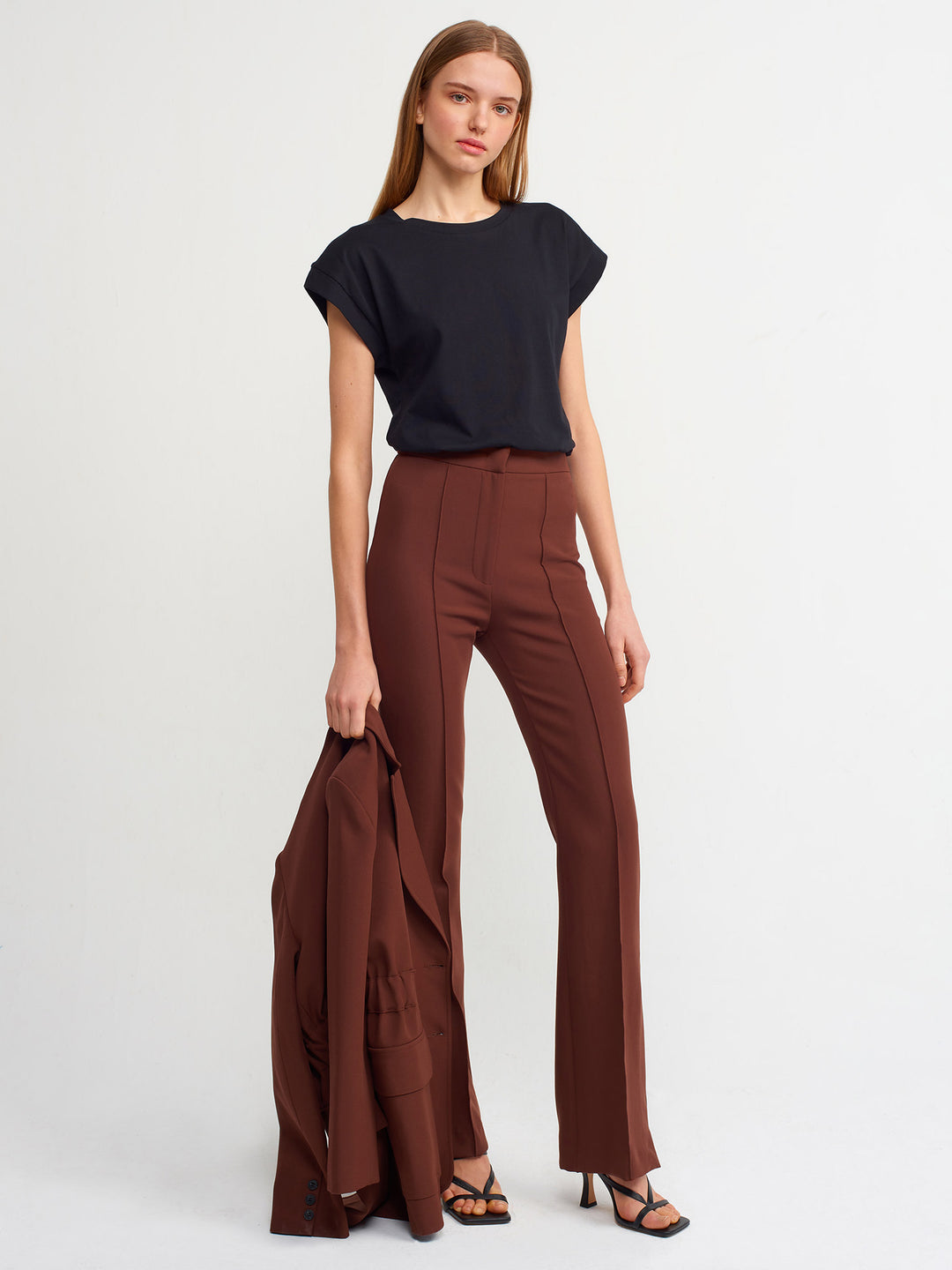 Split Hem Classic Pants Brown