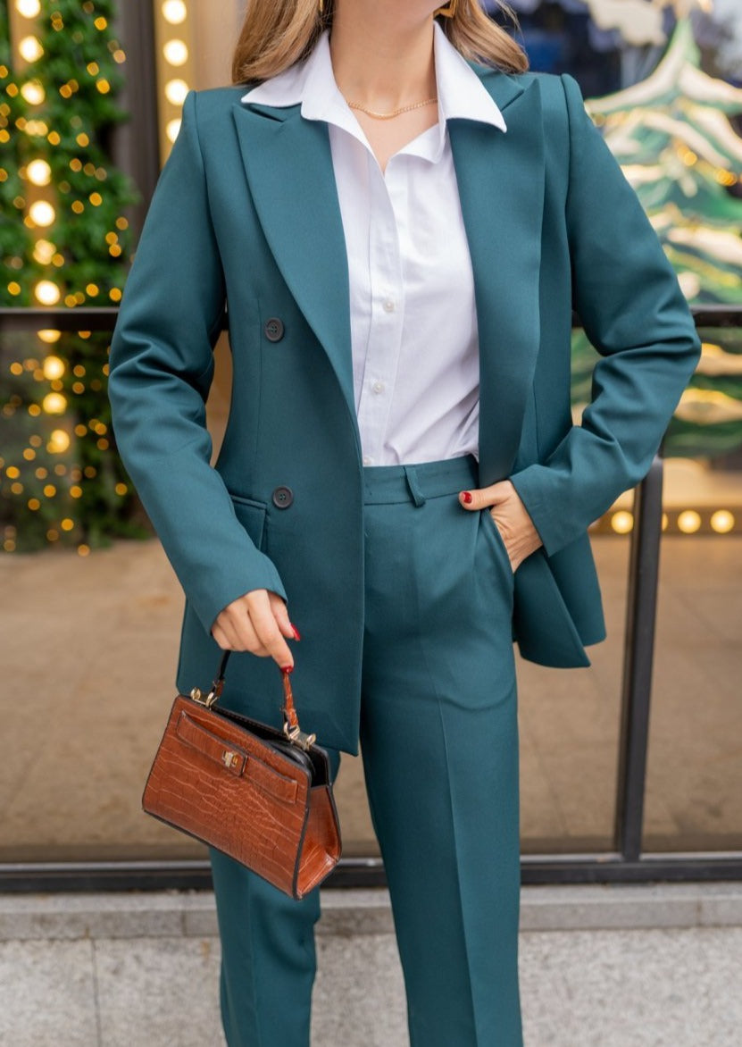 Green Casual Blazer Set