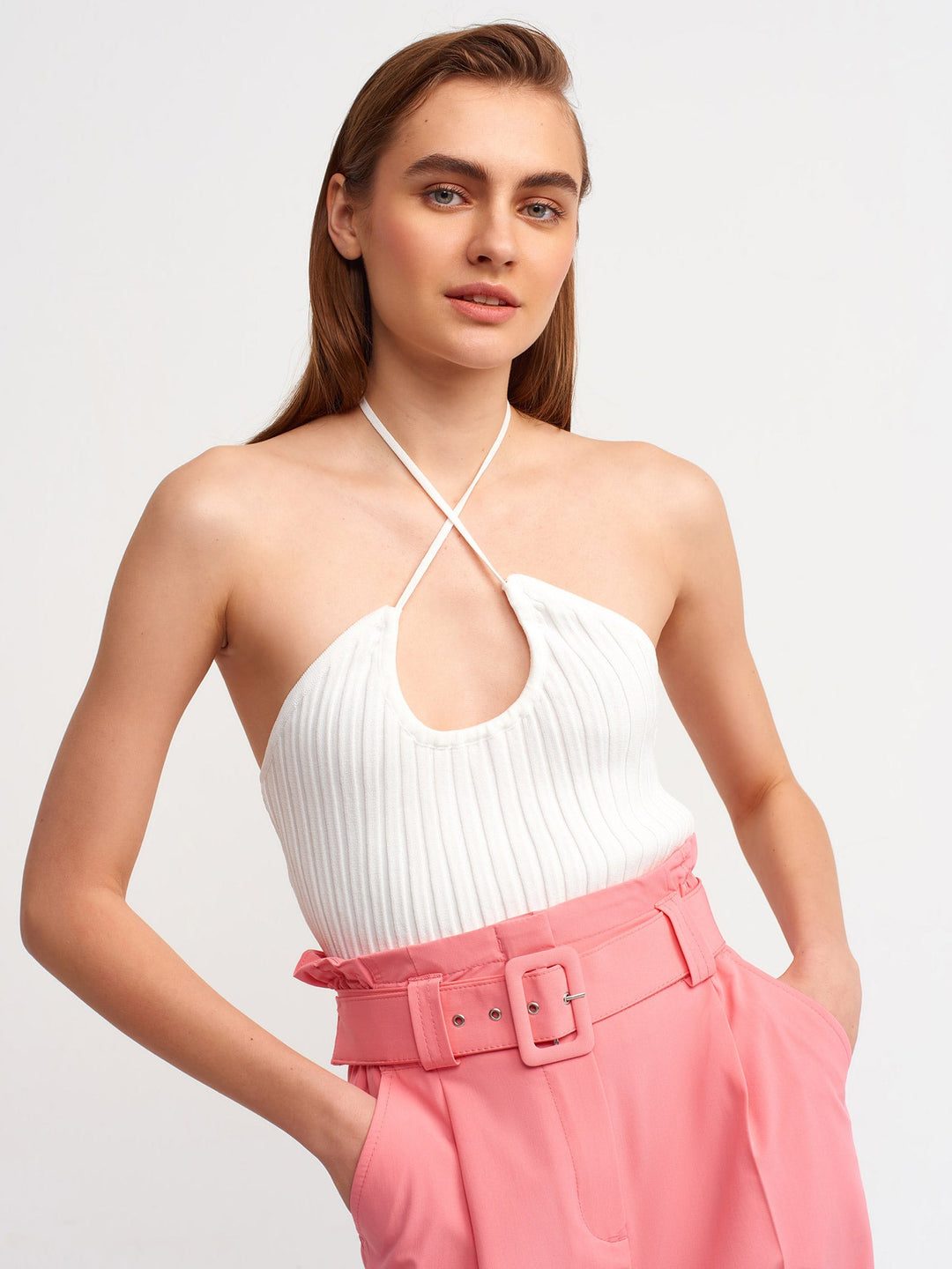 Cross Neck Tie Blouse