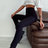 Crepe Fabric High Rise Pants