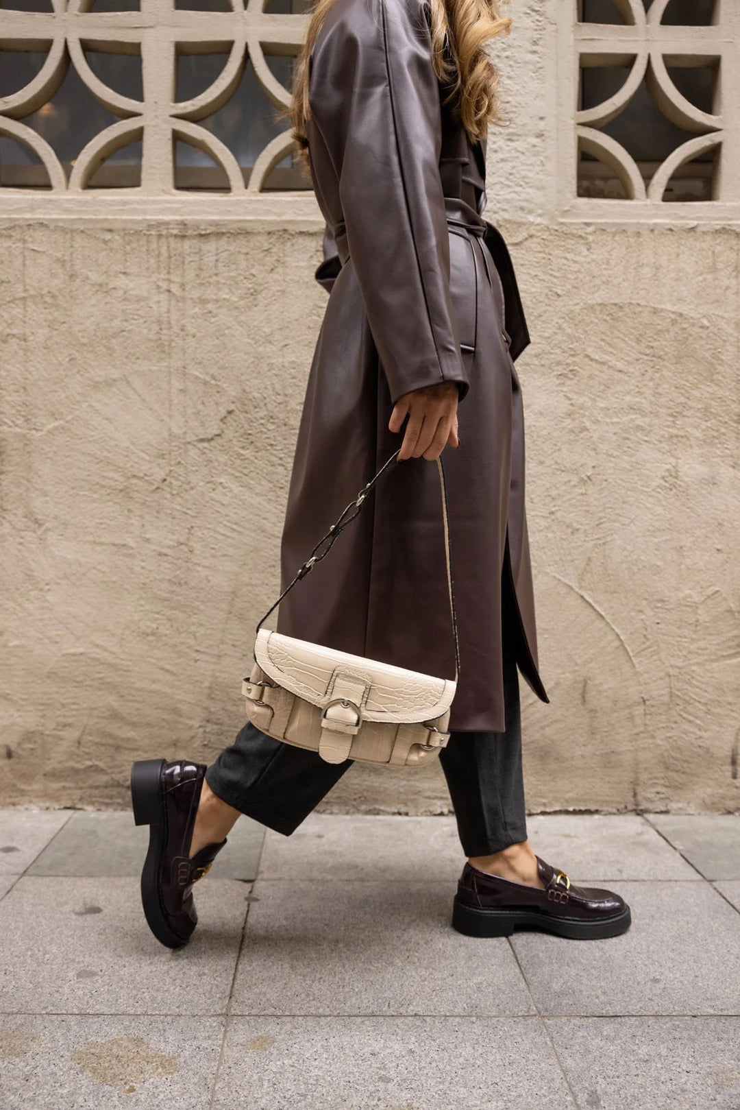Faux Leather Trench Coat