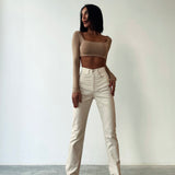 High Waist Beige Jeans