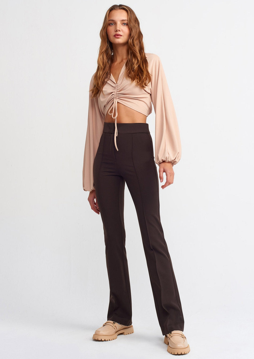 Gathered Drawstring Crop Top
