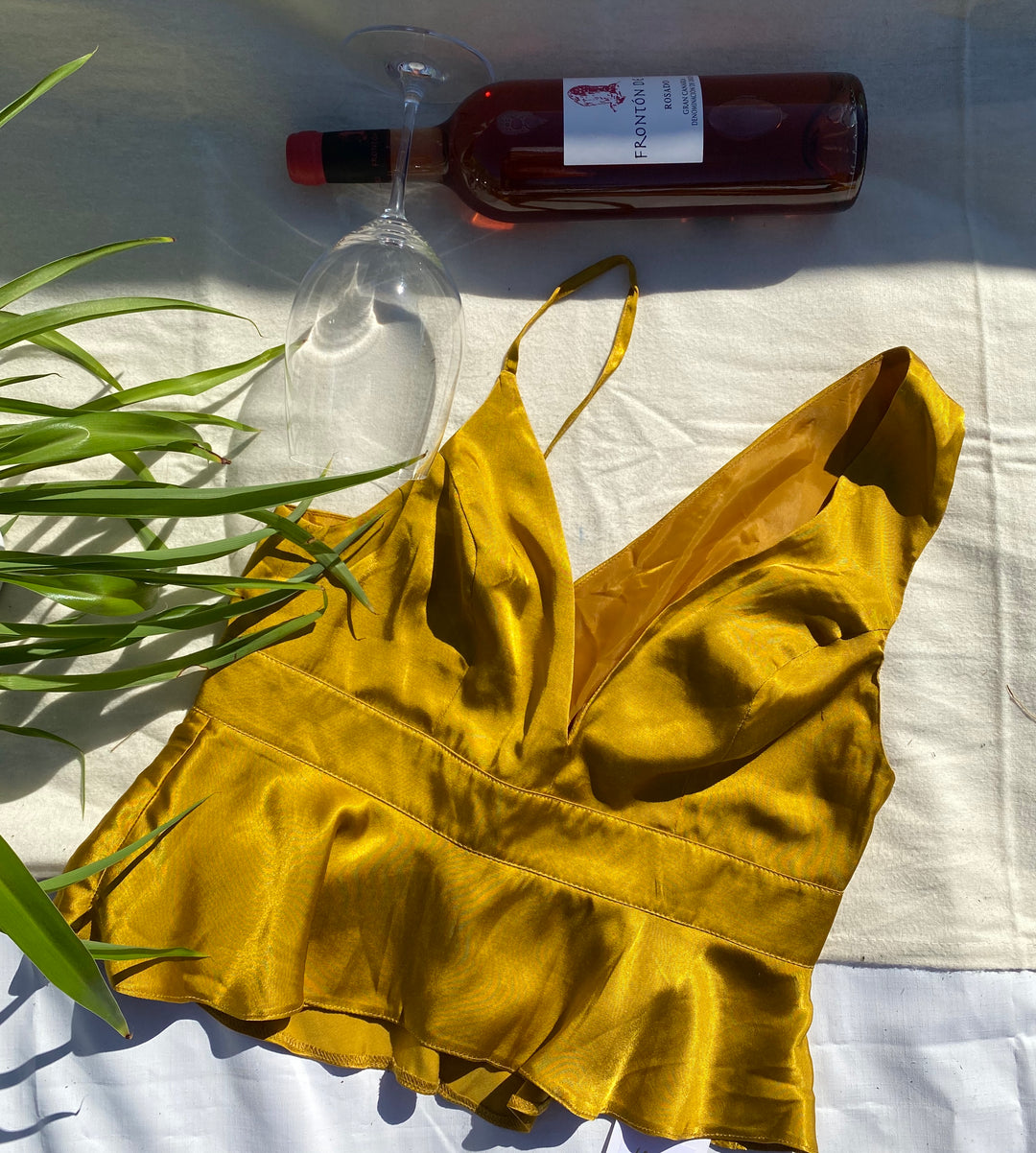 Fibya Golden Satin Tank Wrap Top