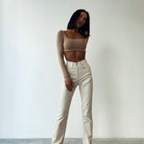 High Waist Beige Jeans