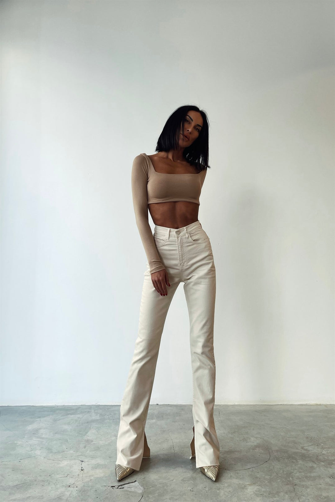 High Waist Beige Jeans