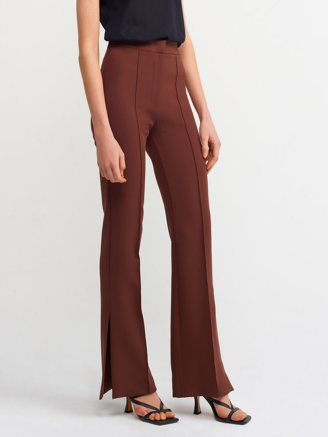 Split Hem Classic Pants Brown