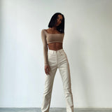 High Waist Beige Jeans