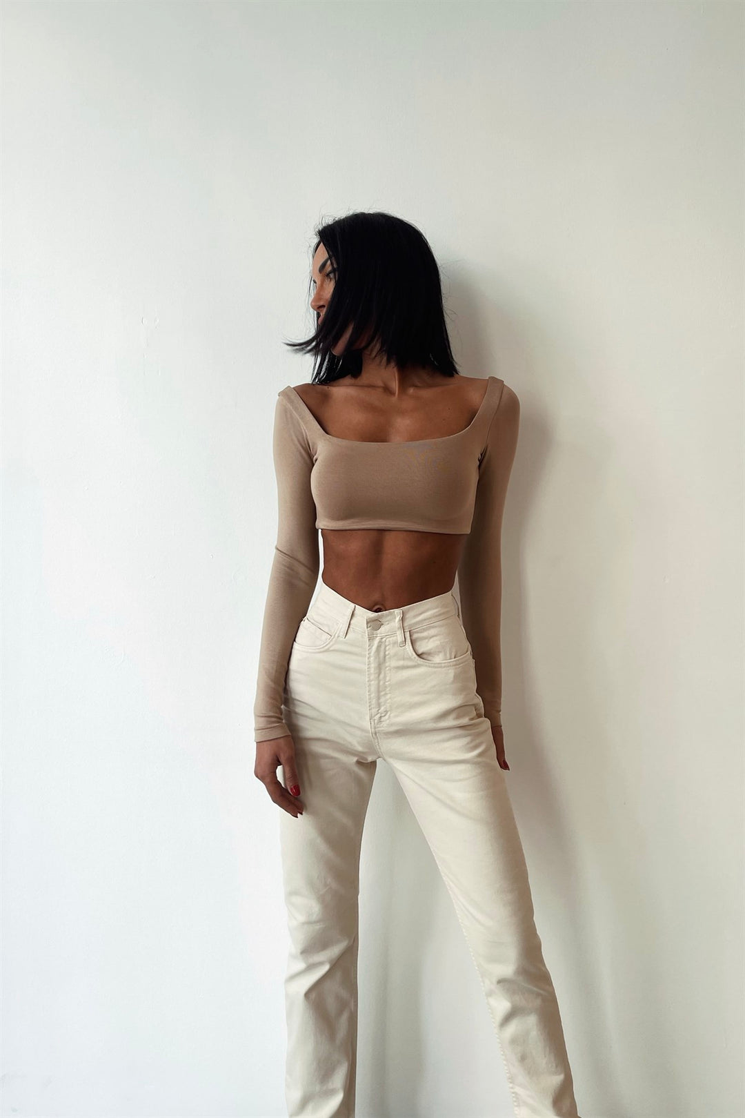 High Waist Beige Jeans