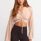 Gathered Drawstring Crop Top