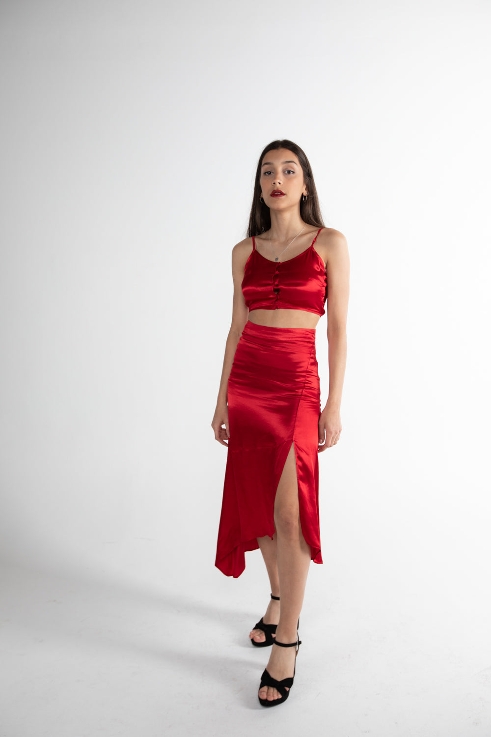 Pardy Satin Skirt and Crop Top Set