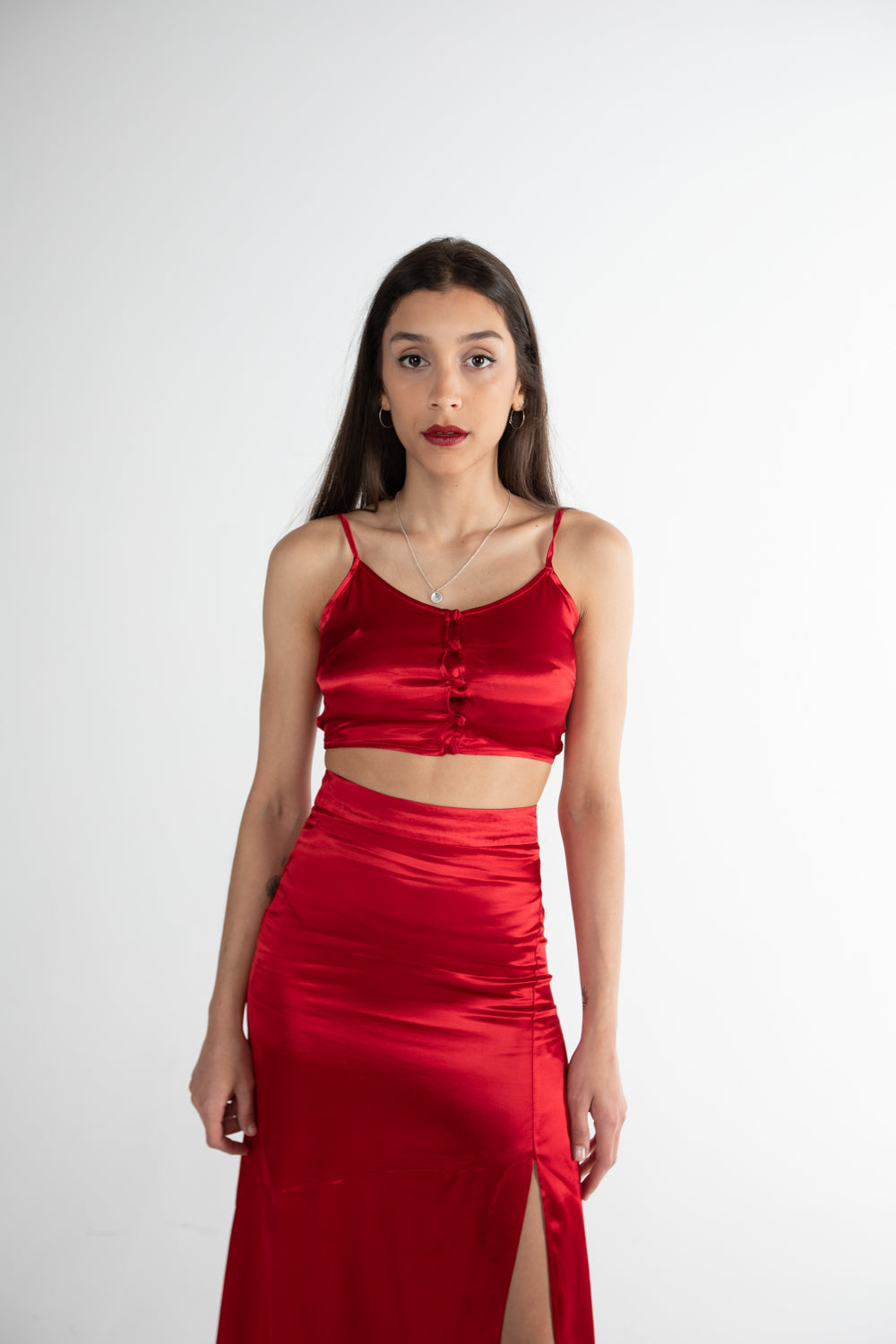 Pardy Satin Skirt and Crop Top Set